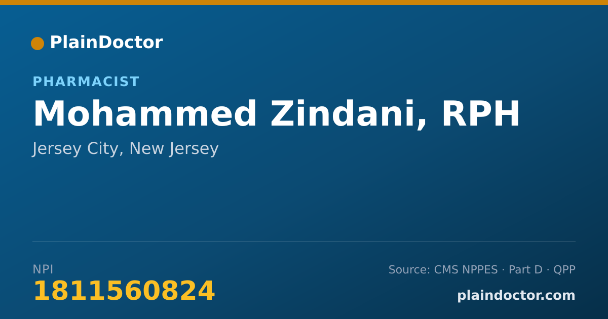 Shareable card for Mohammed Zindani, RPH - Pharmacist, Jersey City, NJ