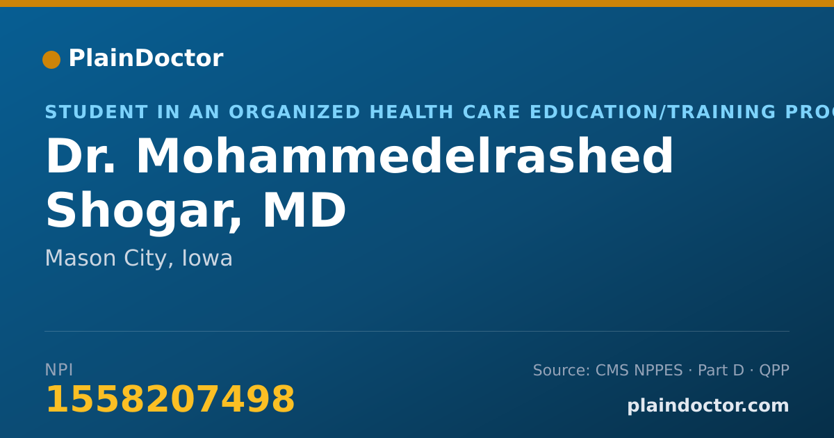 Shareable card for Mohammedelrashed Shogar, MD - Student in an Organized Health Care Education/Training Program, Mason City, IA