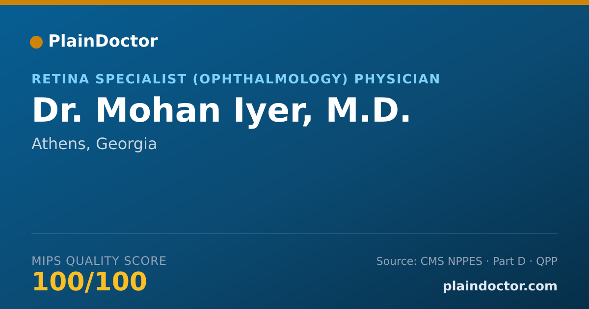 Shareable card for Mohan Iyer, M.D. - Retina Specialist (Ophthalmology) Physician, Athens, GA
