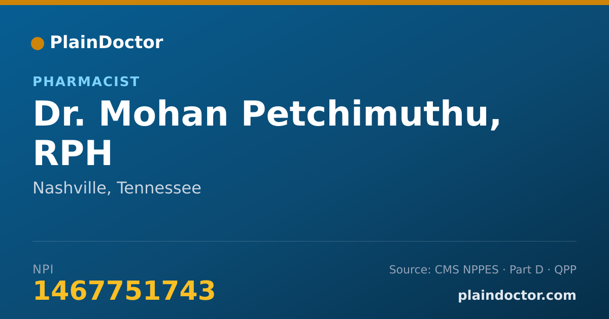Shareable card for Mohan Petchimuthu, RPH - Pharmacist, Nashville, TN
