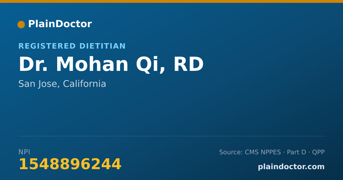 Shareable card for Mohan Qi, RD - Registered Dietitian, San Jose, CA