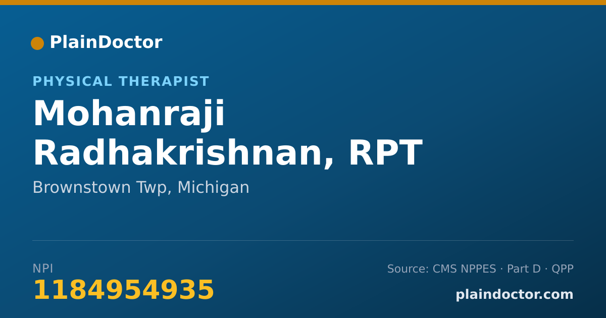 Shareable card for Mohanraji Radhakrishnan, RPT - Physical Therapist, Brownstown Twp, MI