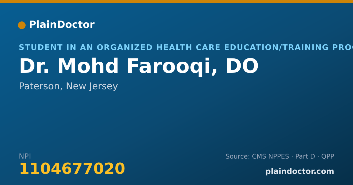 Shareable card for Mohd Farooqi, DO - Student in an Organized Health Care Education/Training Program, Paterson, NJ