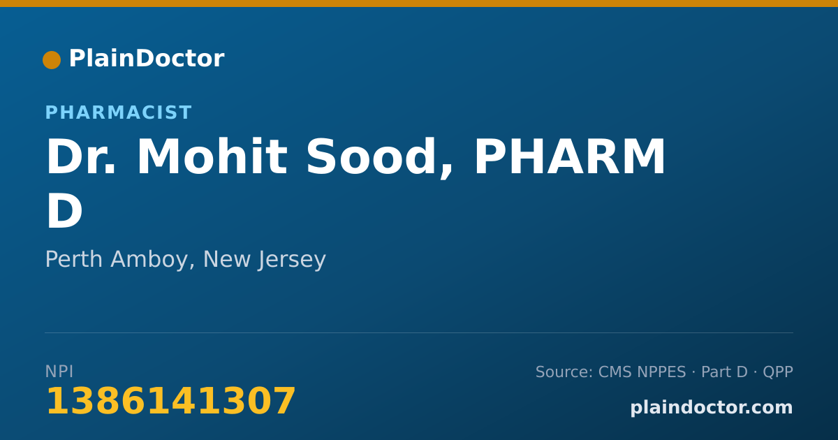 Shareable card for Mohit Sood, PHARM D - Pharmacist, Perth Amboy, NJ