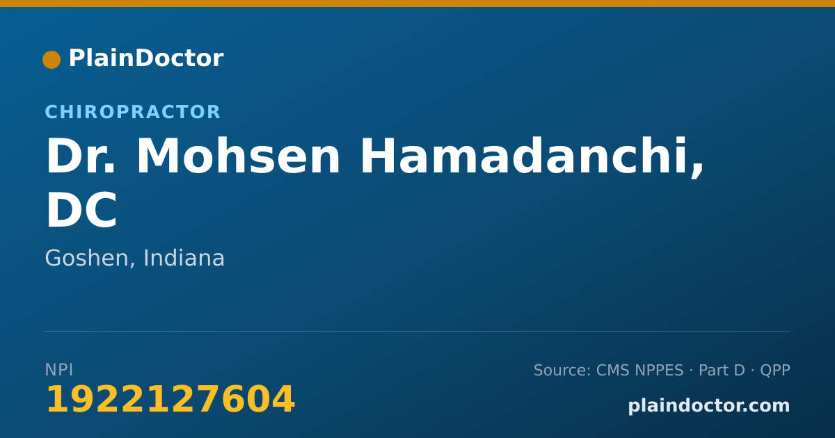 Shareable card for Mohsen Hamadanchi, DC - Chiropractor, Goshen, IN