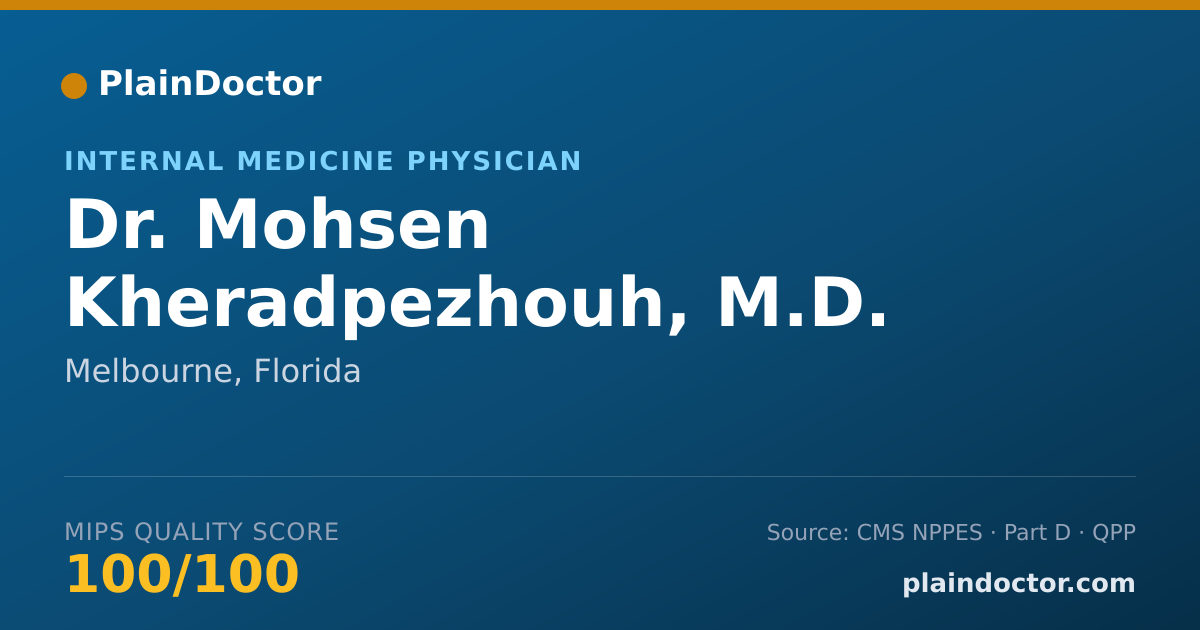 Shareable card for Mohsen Kheradpezhouh, M.D. - Internal Medicine Physician, Melbourne, FL