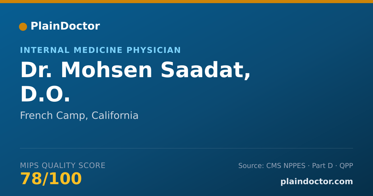 Shareable card for Mohsen Saadat, D.O. - Internal Medicine Physician, French Camp, CA