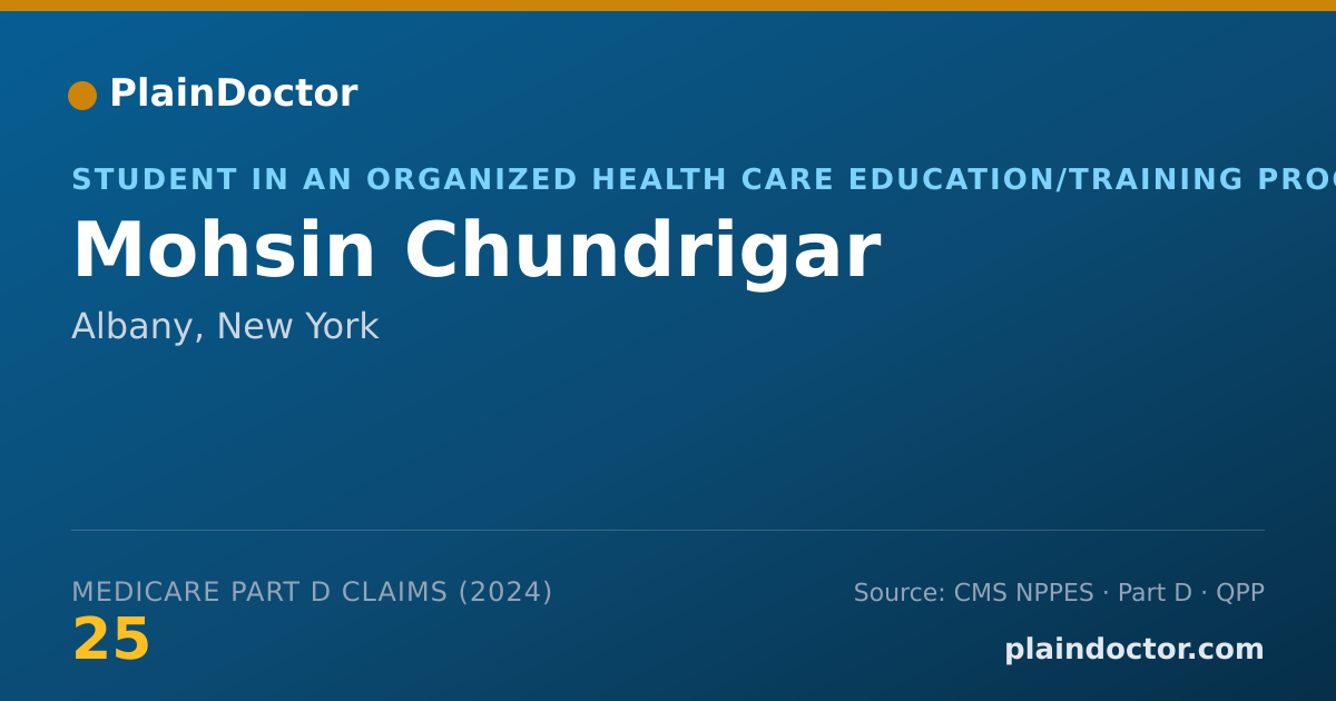 Shareable card for Mohsin Chundrigar - Student in an Organized Health Care Education/Training Program, Albany, NY