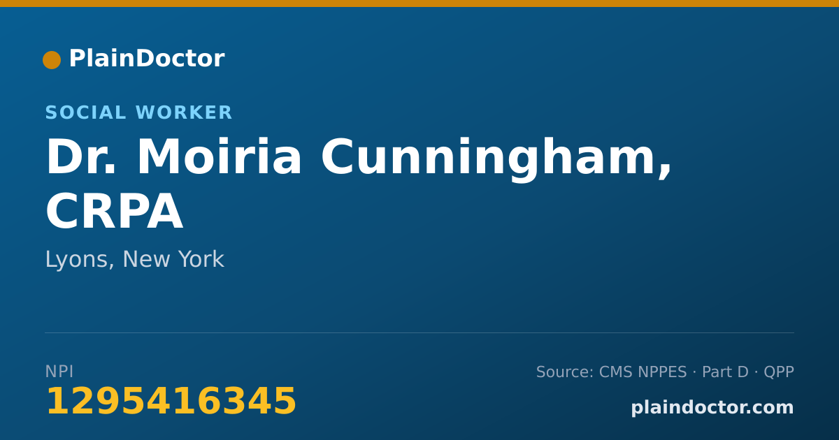 Shareable card for Moiria Cunningham, CRPA - Social Worker, Lyons, NY