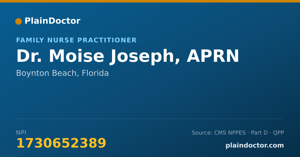 Shareable card for Moise Joseph, APRN - Family Nurse Practitioner, Boynton Beach, FL