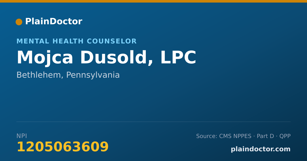 Shareable card for Mojca Dusold, LPC - Mental Health Counselor, Bethlehem, PA