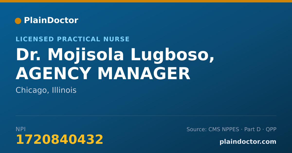 Shareable card for Mojisola Lugboso, AGENCY MANAGER - Licensed Practical Nurse, Chicago, IL