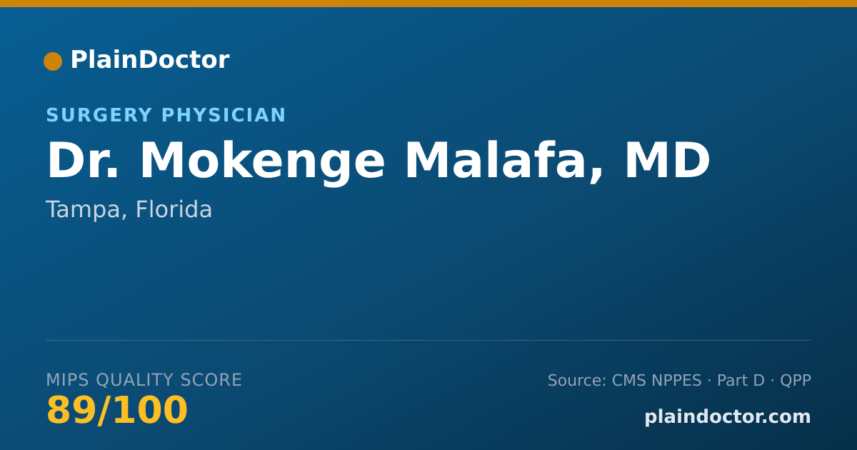 Shareable card for Mokenge Malafa, MD - Surgery Physician, Tampa, FL