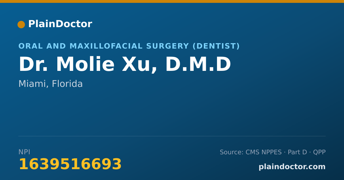 Shareable card for Molie Xu, D.M.D - Oral and Maxillofacial Surgery (Dentist), Miami, FL