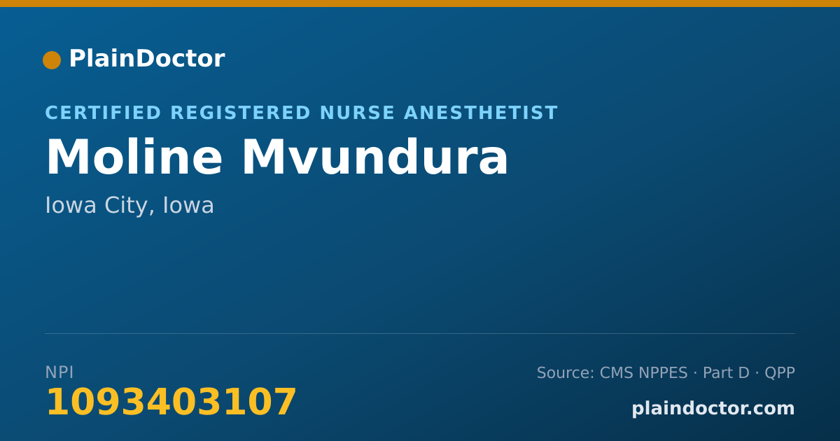 Shareable card for Moline Mvundura - Certified Registered Nurse Anesthetist, Iowa City, IA