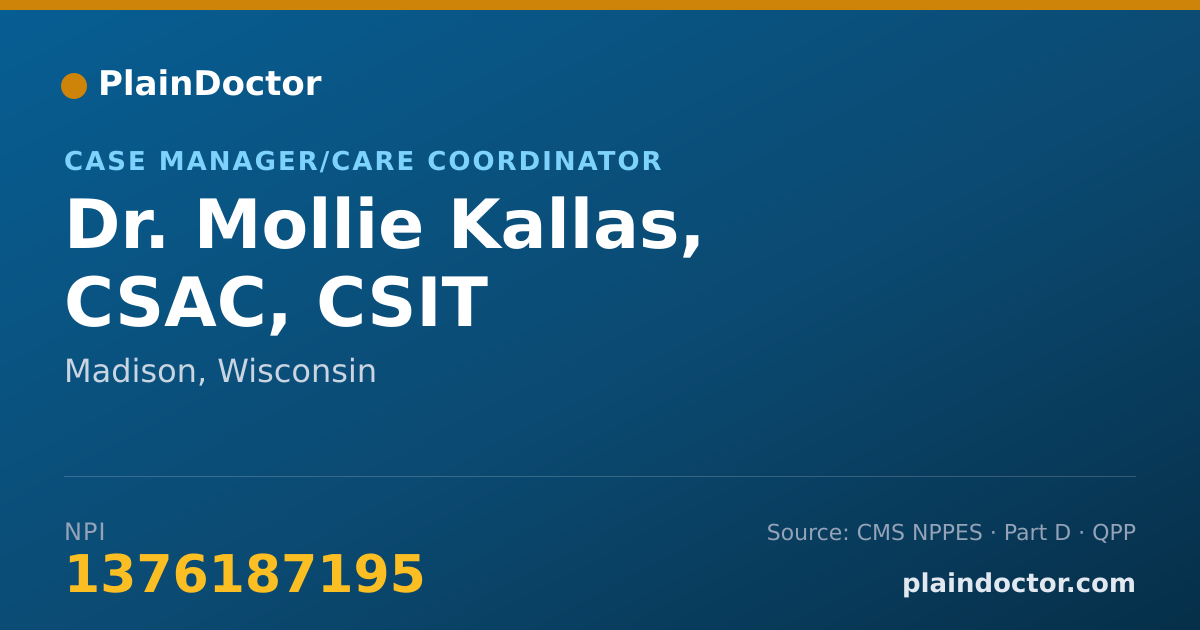 Shareable card for Mollie Kallas, CSAC, CSIT - Case Manager/Care Coordinator, Madison, WI