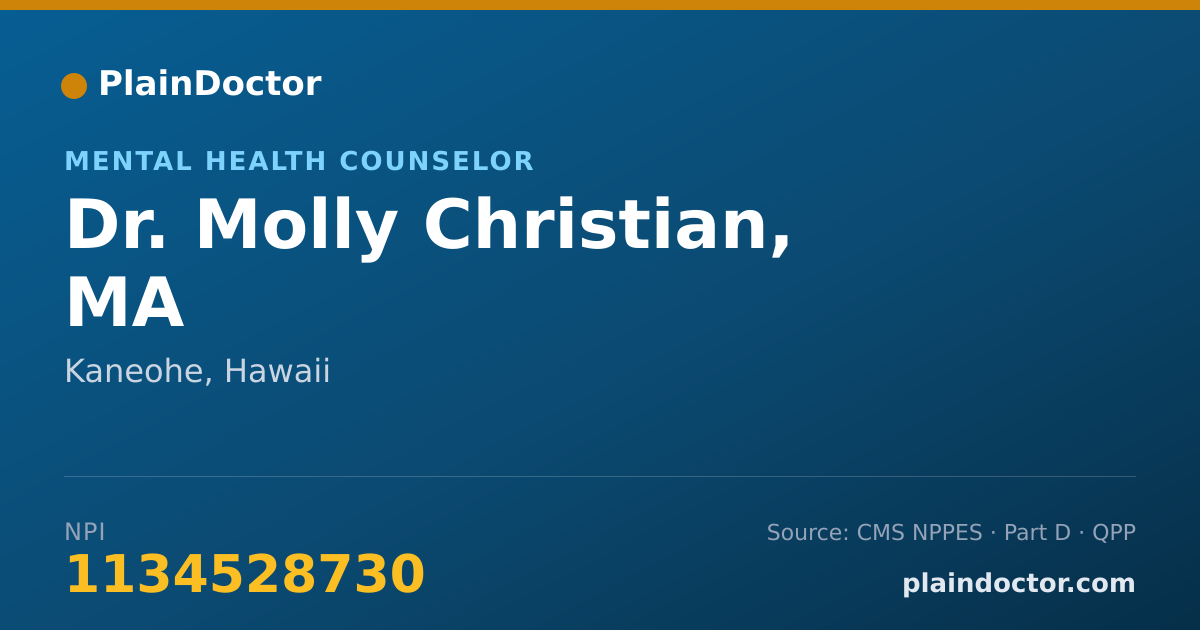 Shareable card for Molly Christian, MA - Mental Health Counselor, Kaneohe, HI