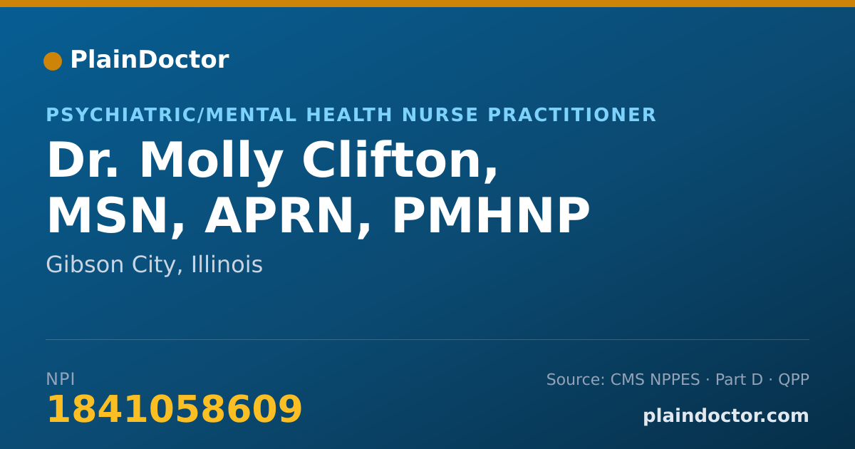 Shareable card for Molly Clifton, MSN, APRN, PMHNP - Psychiatric/Mental Health Nurse Practitioner, Gibson City, IL