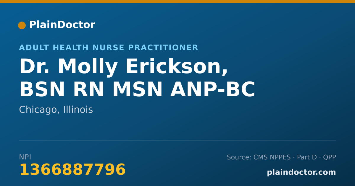 Shareable card for Molly Erickson, BSN RN MSN ANP-BC - Adult Health Nurse Practitioner, Chicago, IL