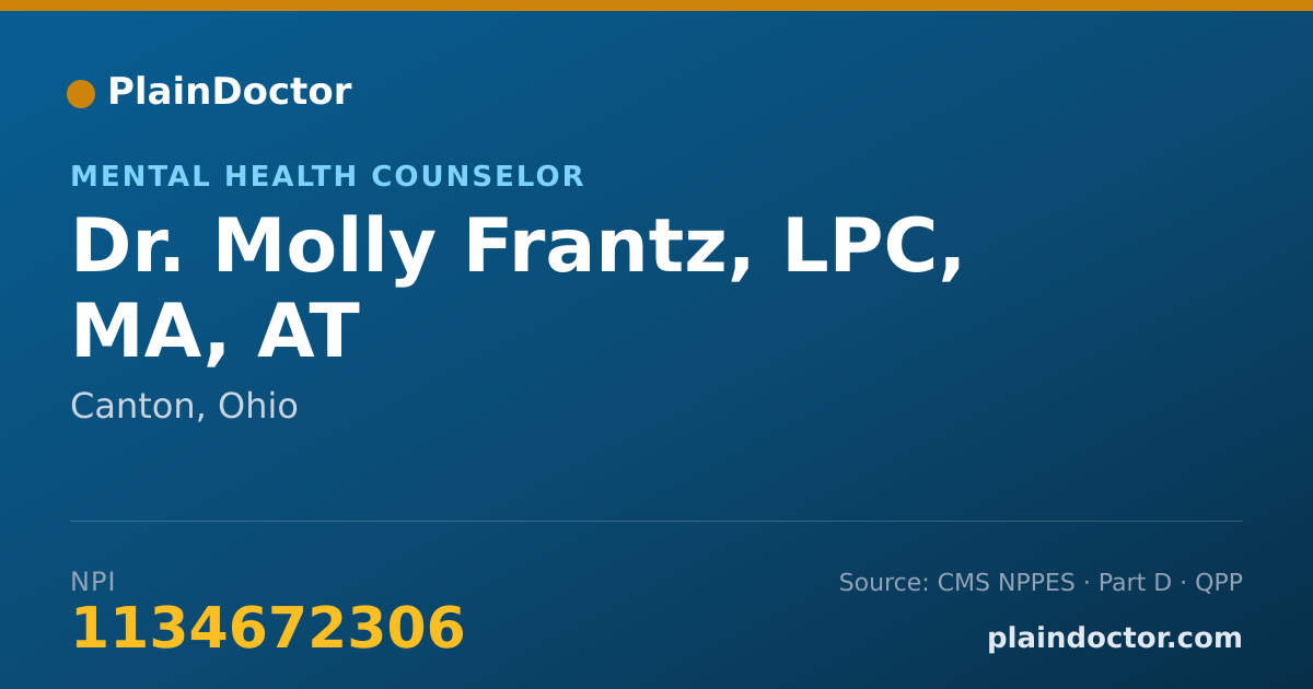 Shareable card for Molly Frantz, LPC, MA, AT - Mental Health Counselor, Canton, OH