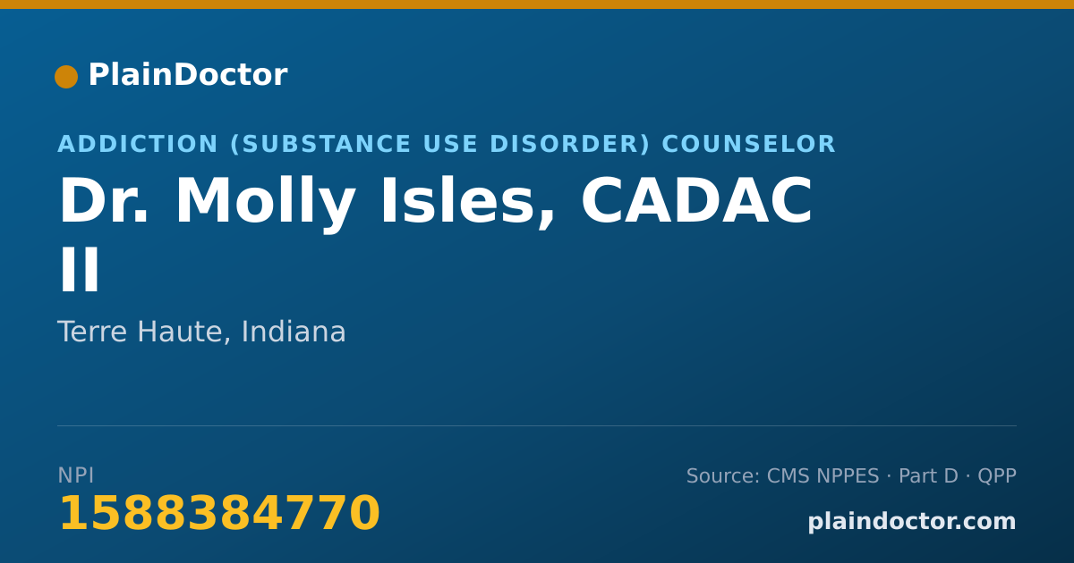 Shareable card for Molly Isles, CADAC II - Addiction (Substance Use Disorder) Counselor, Terre Haute, IN
