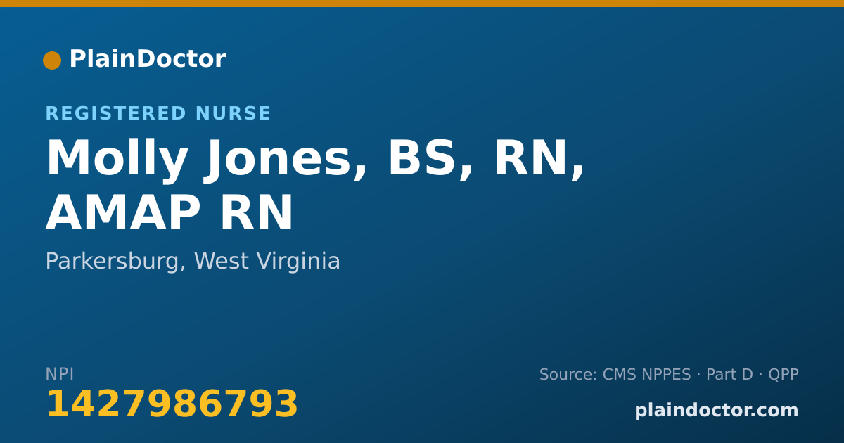 Shareable card for Molly Jones, BS, RN, AMAP RN - Registered Nurse, Parkersburg, WV