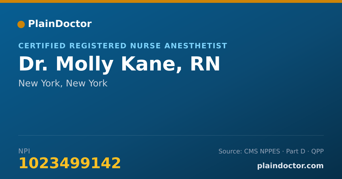 Shareable card for Molly Kane, RN - Certified Registered Nurse Anesthetist, New York, NY