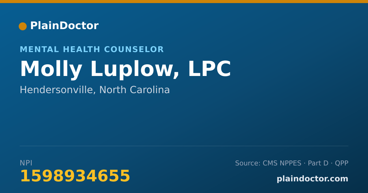 Shareable card for Molly Luplow, LPC - Mental Health Counselor, Hendersonville, NC