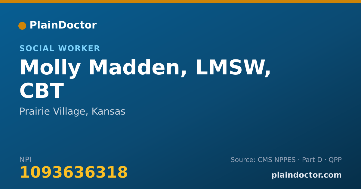 Shareable card for Molly Madden, LMSW, CBT - Social Worker, Prairie Village, KS