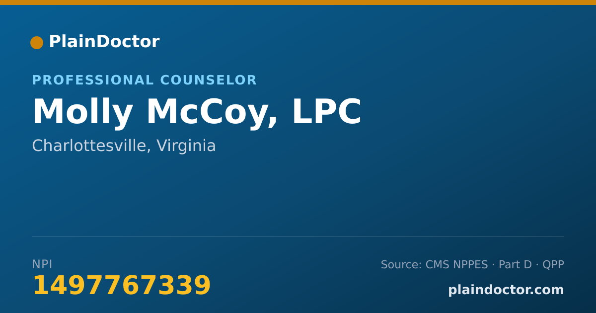 Shareable card for Molly McCoy, LPC - Professional Counselor, Charlottesville, VA