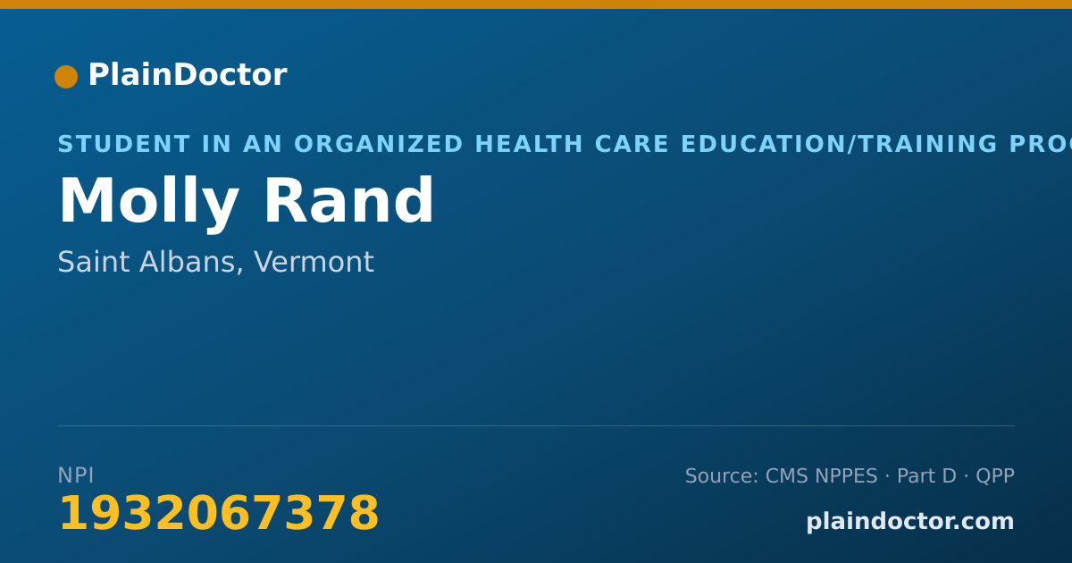 Shareable card for Molly Rand - Student in an Organized Health Care Education/Training Program, Saint Albans, VT