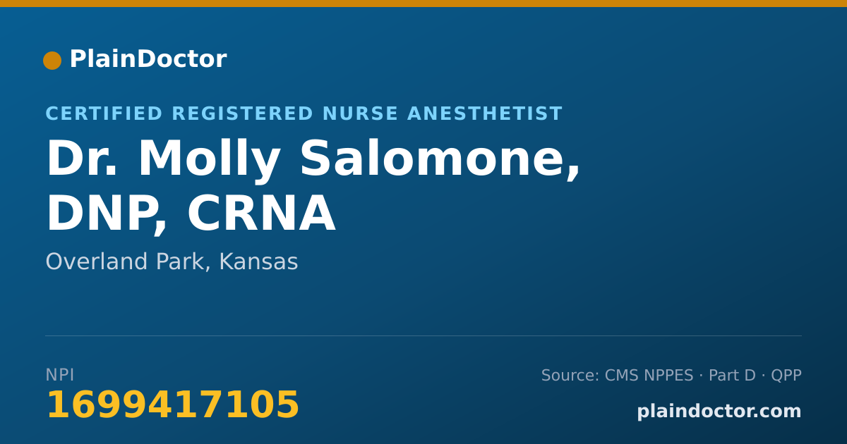 Shareable card for Molly Salomone, DNP, CRNA - Certified Registered Nurse Anesthetist, Overland Park, KS