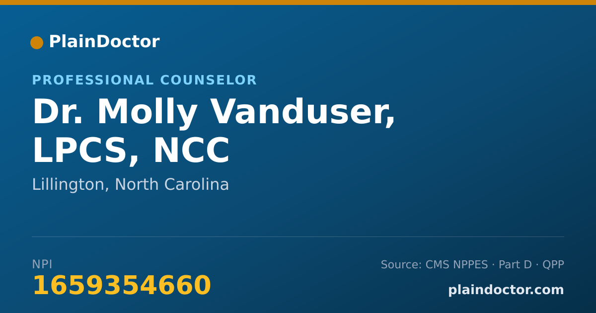 Shareable card for Molly Vanduser, LPCS, NCC - Professional Counselor, Lillington, NC