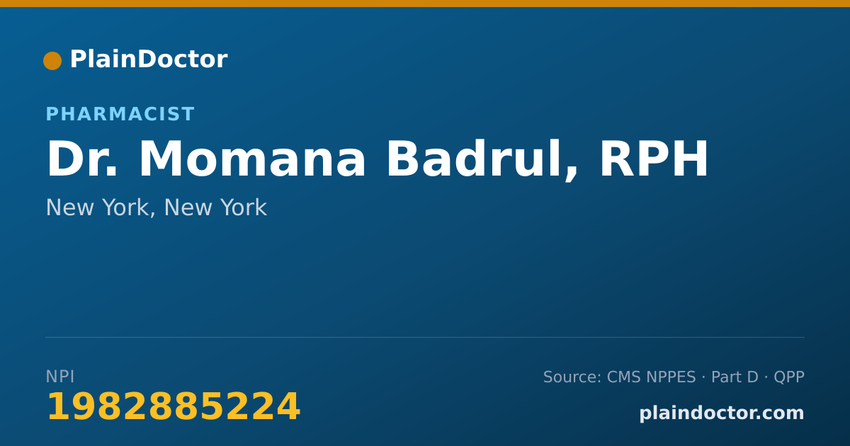 Shareable card for Momana Badrul, RPH - Pharmacist, New York, NY