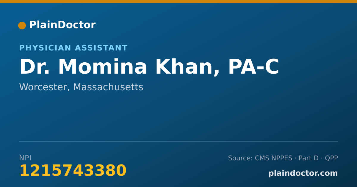 Shareable card for Momina Khan, PA-C - Physician Assistant, Worcester, MA