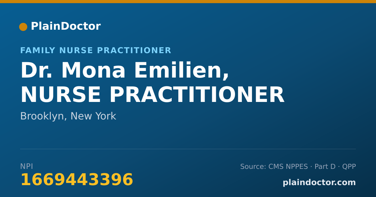 Shareable card for Mona Emilien, NURSE PRACTITIONER - Family Nurse Practitioner, Brooklyn, NY