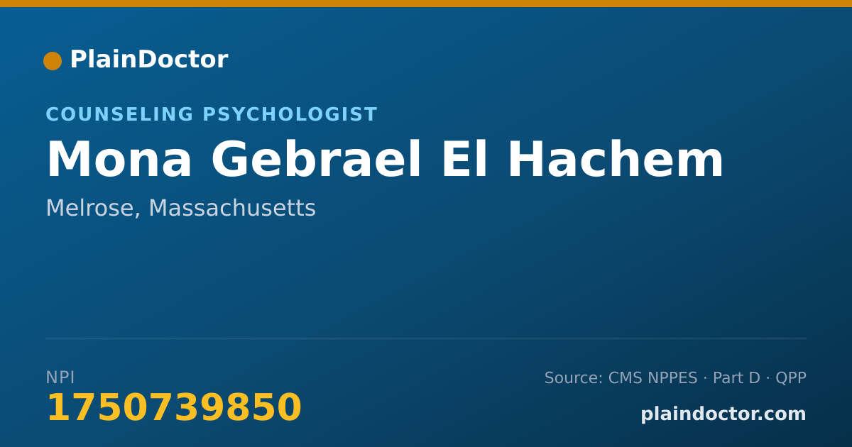 Shareable card for Mona Gebrael El Hachem - Counseling Psychologist, Melrose, MA