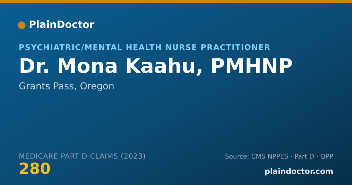Shareable card for Mona Kaahu, PMHNP - Psychiatric/Mental Health Nurse Practitioner, Grants Pass, OR