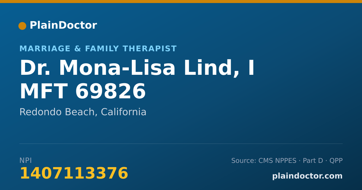 Shareable card for Mona-Lisa Lind, I MFT 69826 - Marriage & Family Therapist, Redondo Beach, CA