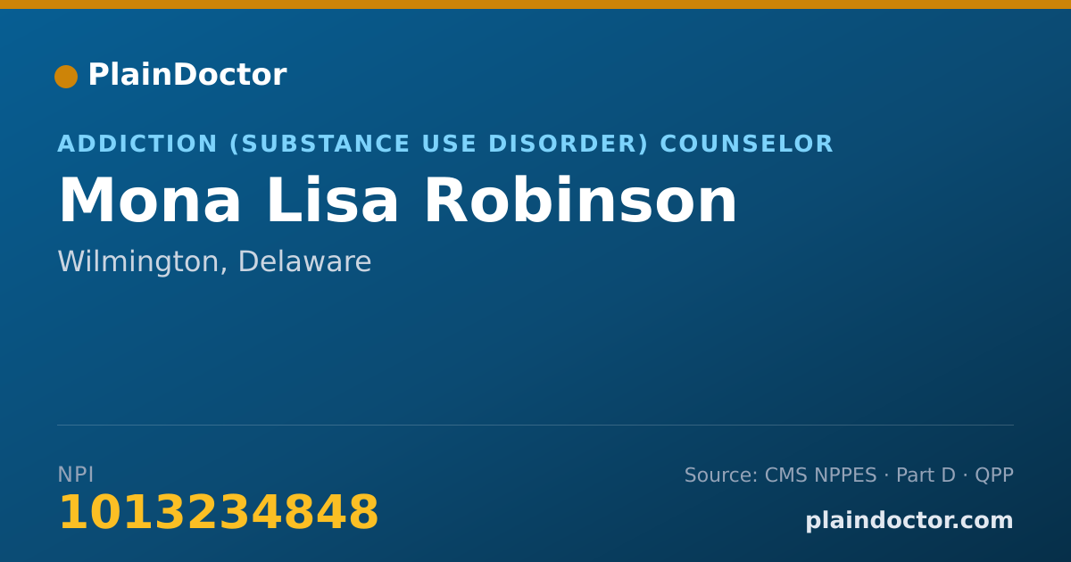 Shareable card for Mona Lisa Robinson - Addiction (Substance Use Disorder) Counselor, Wilmington, DE