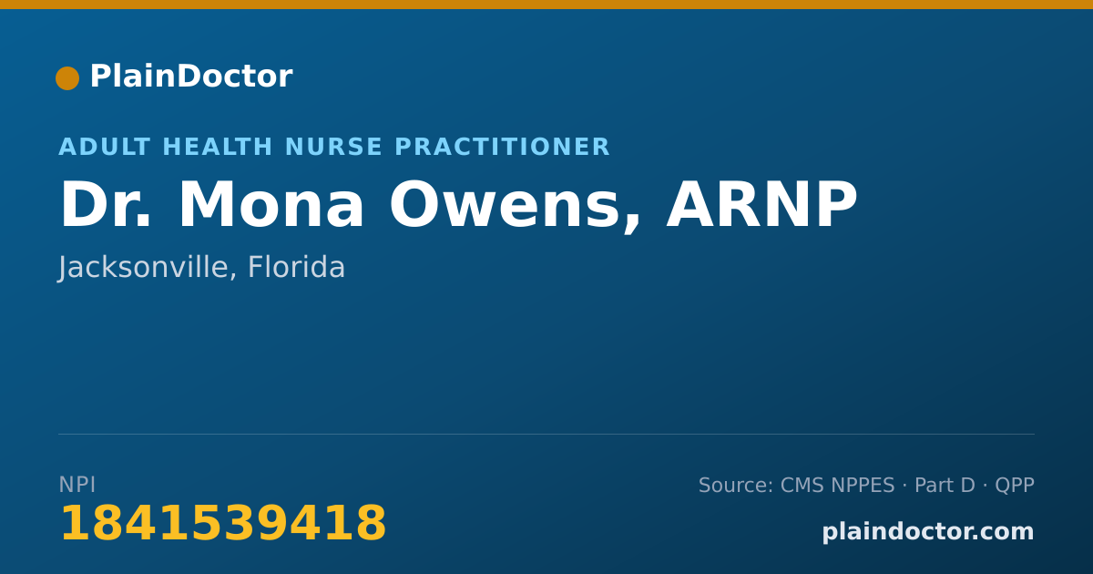 Shareable card for Mona Owens, ARNP - Adult Health Nurse Practitioner, Jacksonville, FL