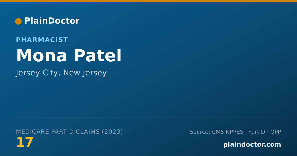 Shareable card for Mona Patel - Pharmacist, Jersey City, NJ