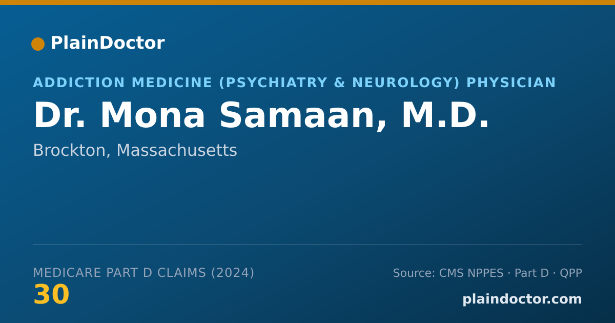 Shareable card for Mona Samaan, M.D. - Addiction Medicine (Psychiatry & Neurology) Physician, Brockton, MA