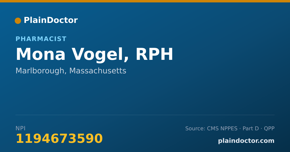 Shareable card for Mona Vogel, RPH - Pharmacist, Marlborough, MA