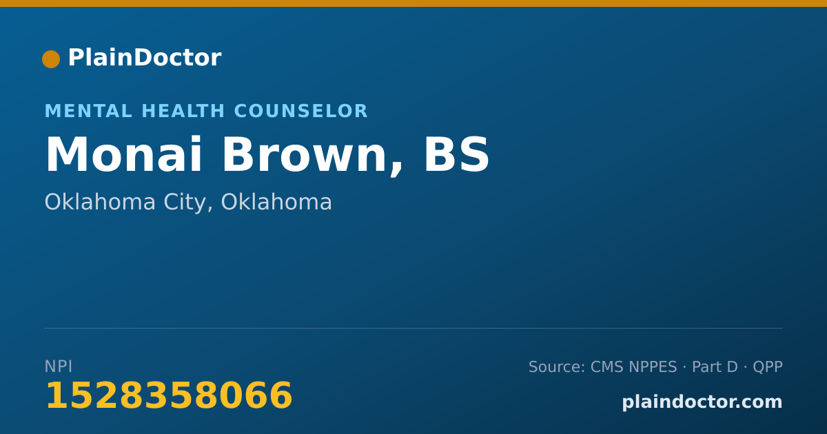 Shareable card for Monai Brown, BS - Mental Health Counselor, Oklahoma City, OK