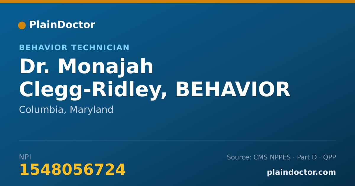 Shareable card for Monajah Clegg-Ridley, BEHAVIOR TECHNICIAN - Behavior Technician, Columbia, MD