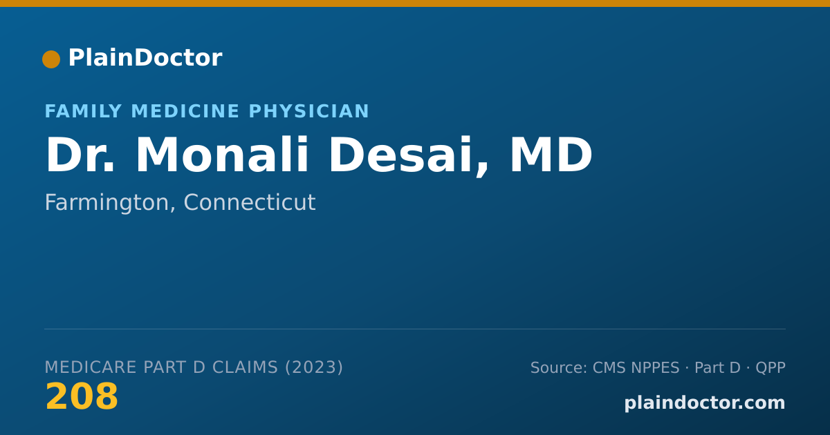 Shareable card for Monali Desai, MD - Family Medicine Physician, Farmington, CT