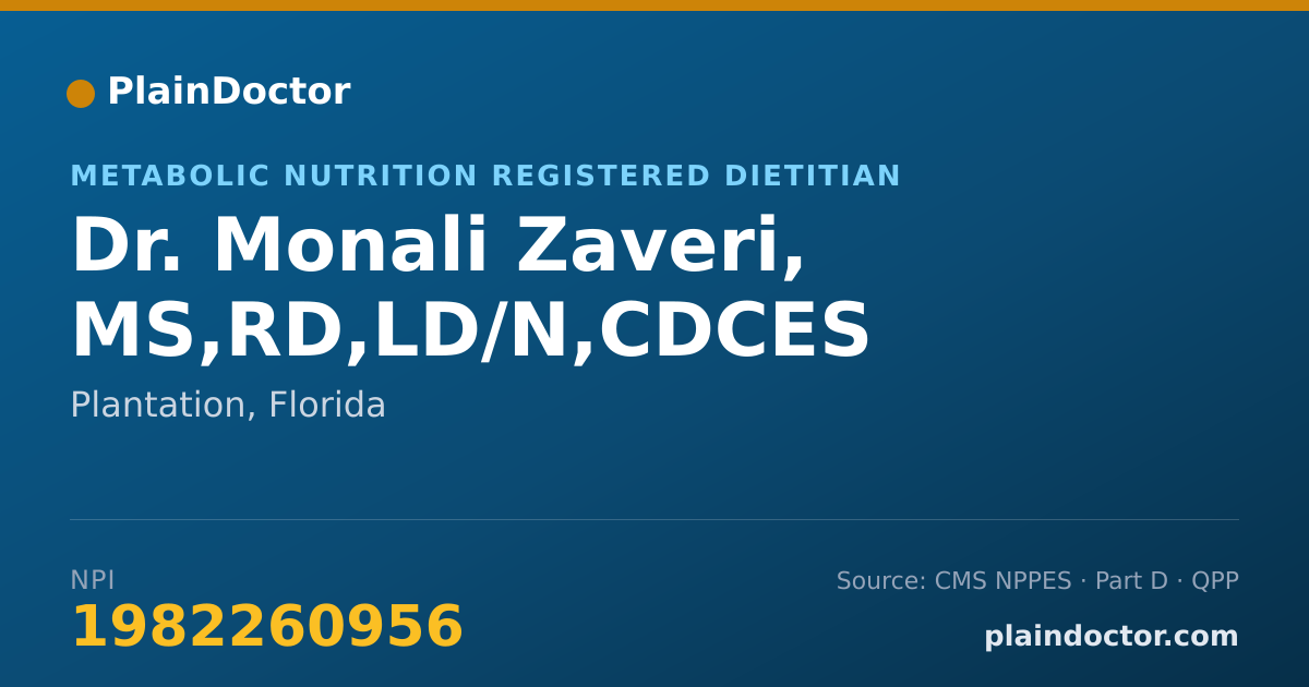 Shareable card for Monali Zaveri, MS,RD,LD/N,CDCES - Metabolic Nutrition Registered Dietitian, Plantation, FL