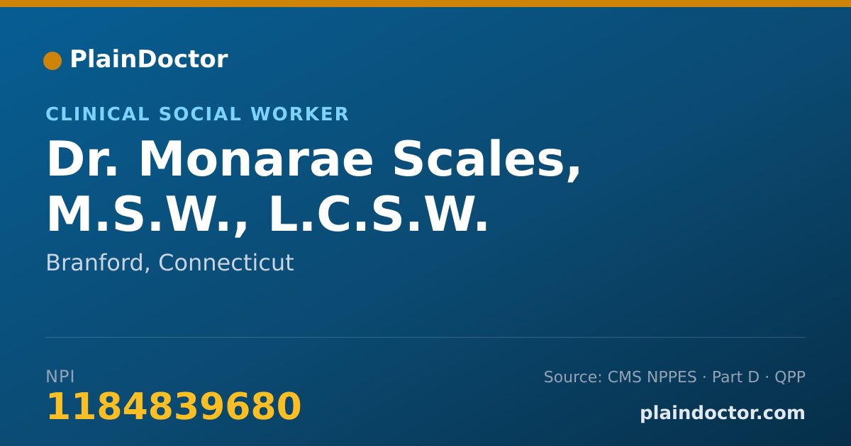 Shareable card for Monarae Scales, M.S.W., L.C.S.W. - Clinical Social Worker, Branford, CT