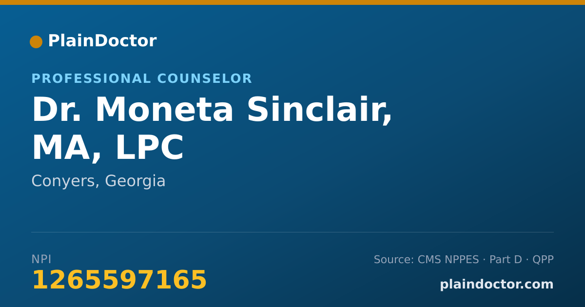 Shareable card for Moneta Sinclair, MA, LPC - Professional Counselor, Conyers, GA